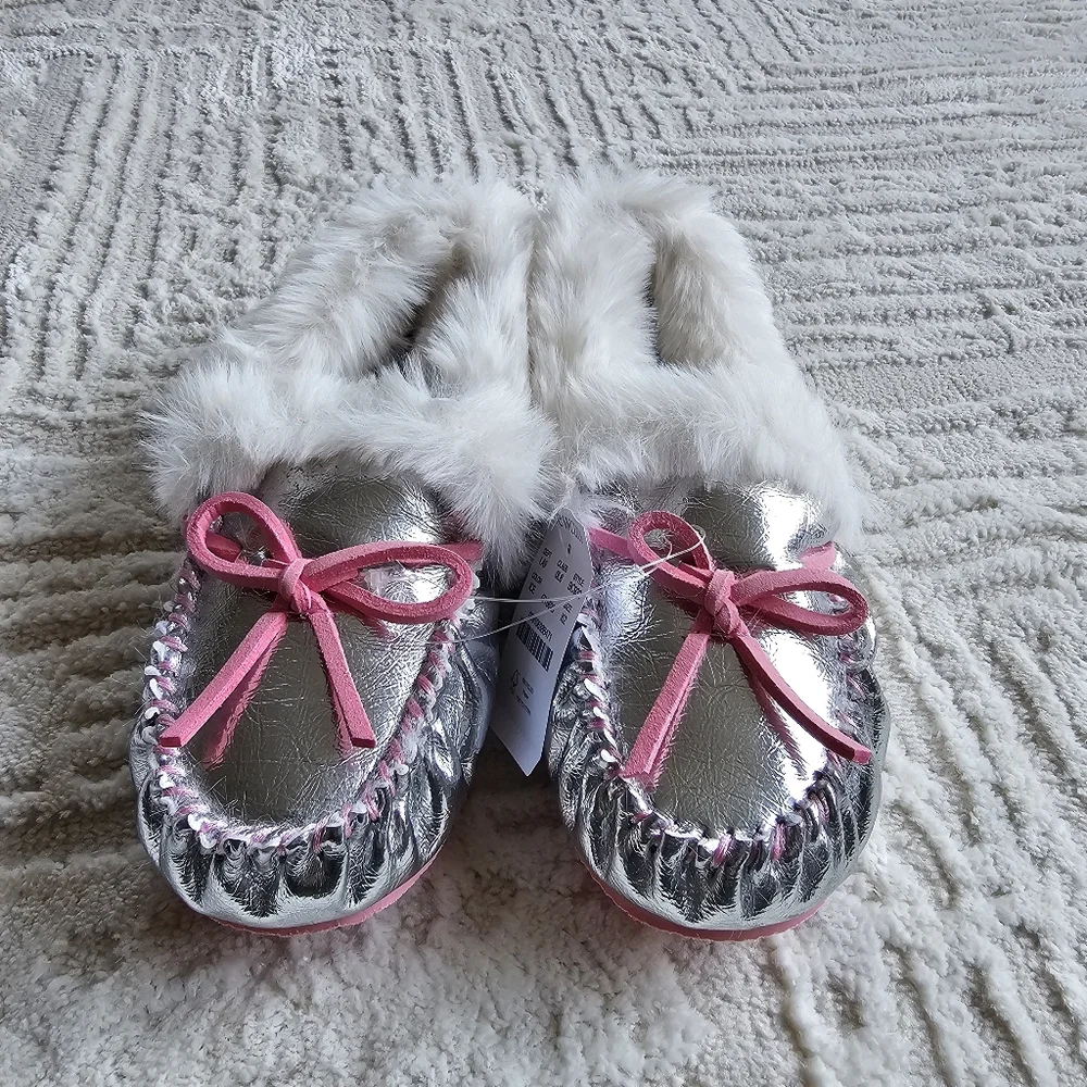 New! J.Crew K2 2 Crewcuts Girls Metallic Lodge Moccasins Slippers Shoes NWT